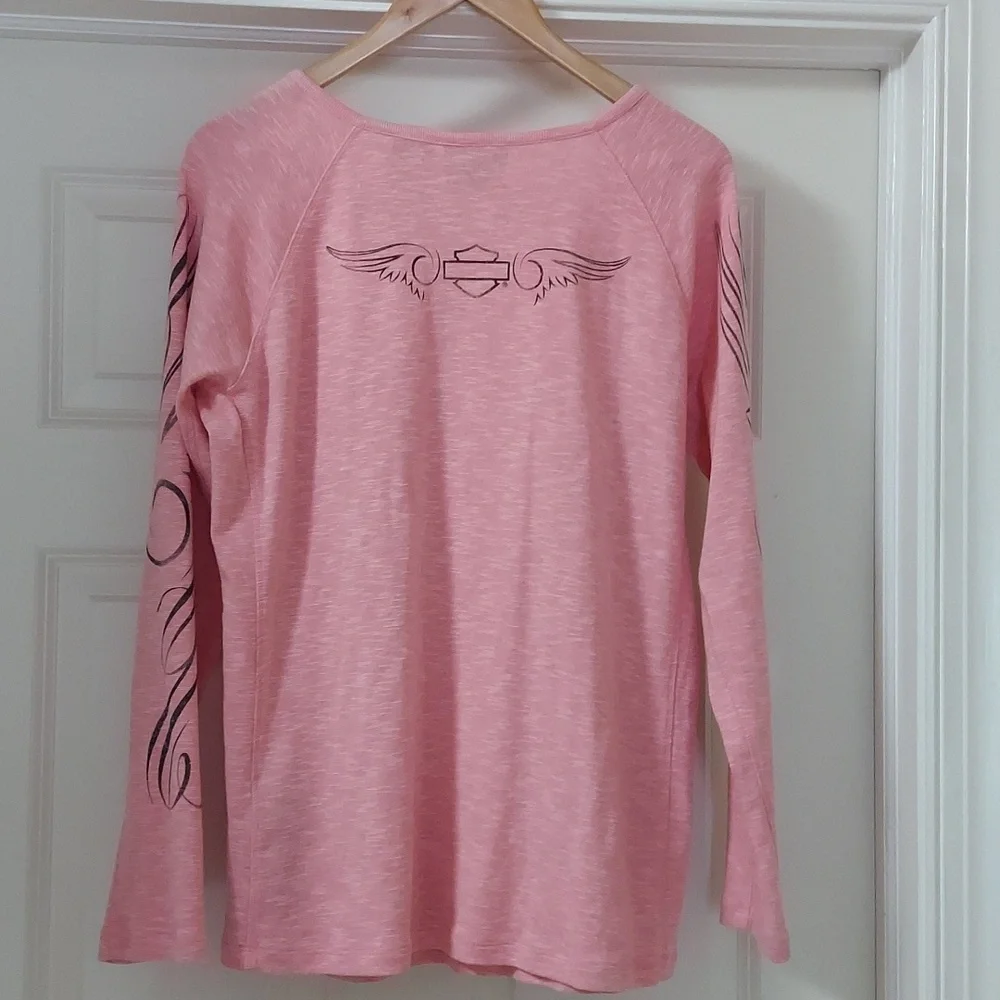 Harley-Davidson Pink Long Sleeve Henley Tee - Picture 3 of 6